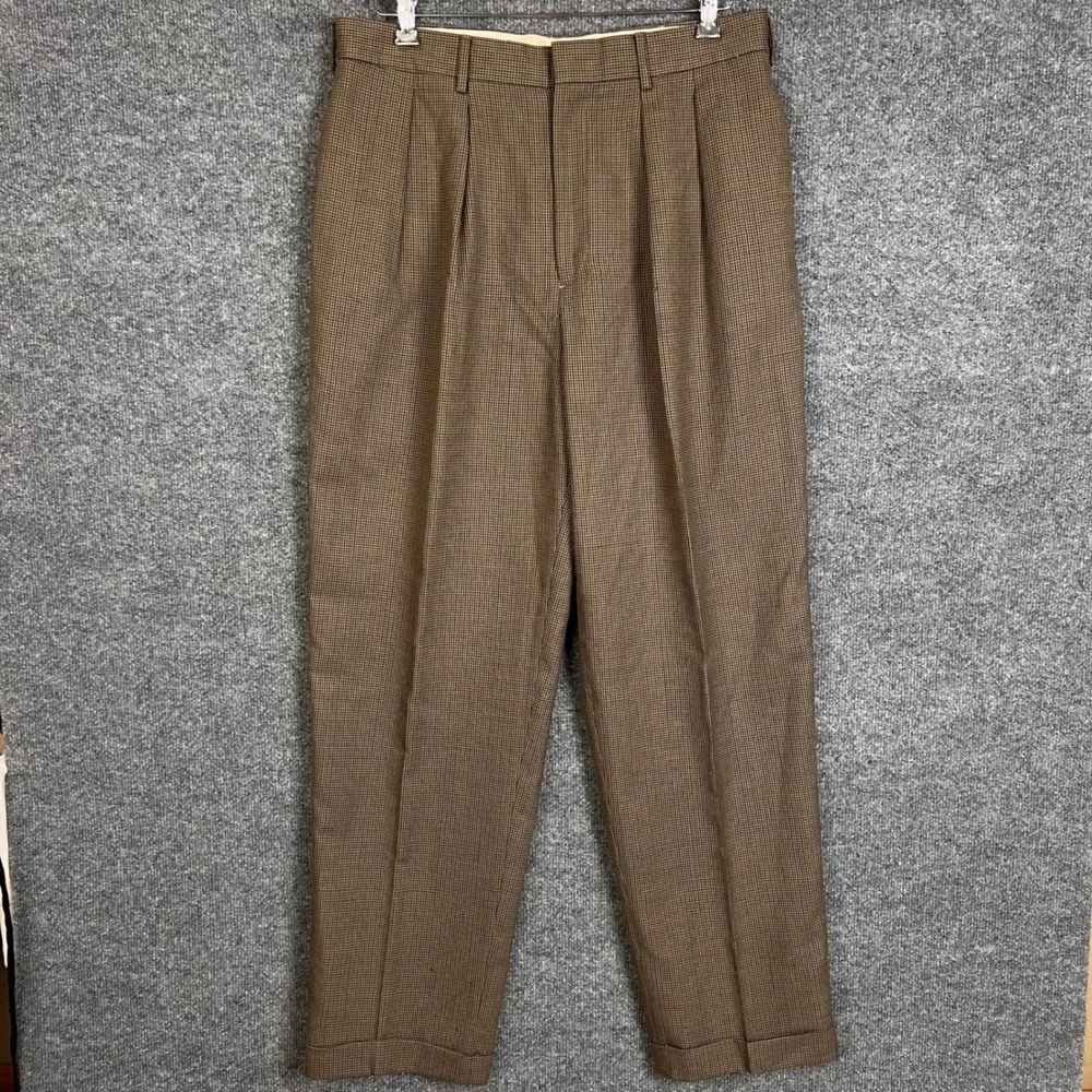 VINTAGE J Crew Oarsman Wool Dress Pants 34 Excellent Pleated Cuffed Houndstooth